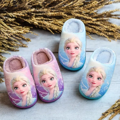 Disney Princess Sofia & Elsa Winter Slippers – Non-Slip Warm Cotton Slippers for Girls, Parent-Child Matching, Size 24-39