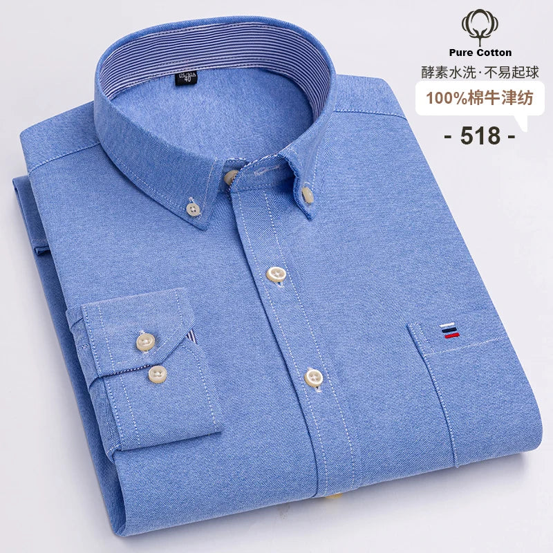 Men's 100% Cotton Oxford Plaid Shirt - Soft Regular Fit Long Sleeve Formal Dress Shirt with Pocket S-7XL