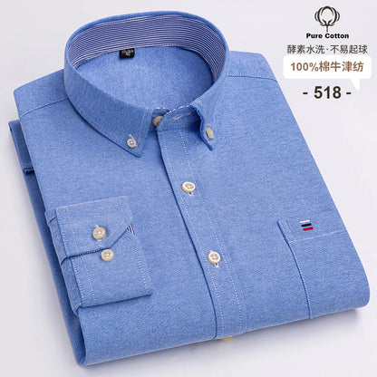 Men's 100% Cotton Oxford Plaid Shirt - Soft Regular Fit Long Sleeve Formal Dress Shirt with Pocket S-7XL