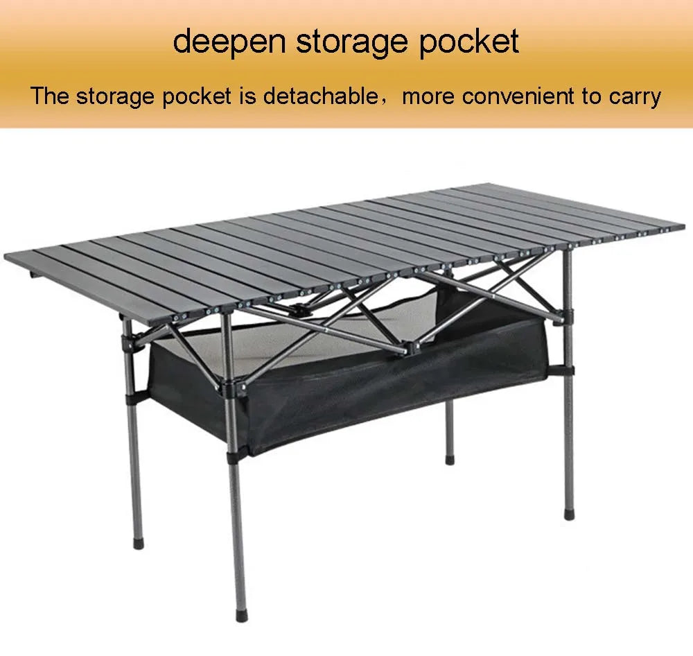 Outdoor Folding Long Table – Portable Black Camping Desk with Net Bag, Easy Setup & Stable for BBQs
