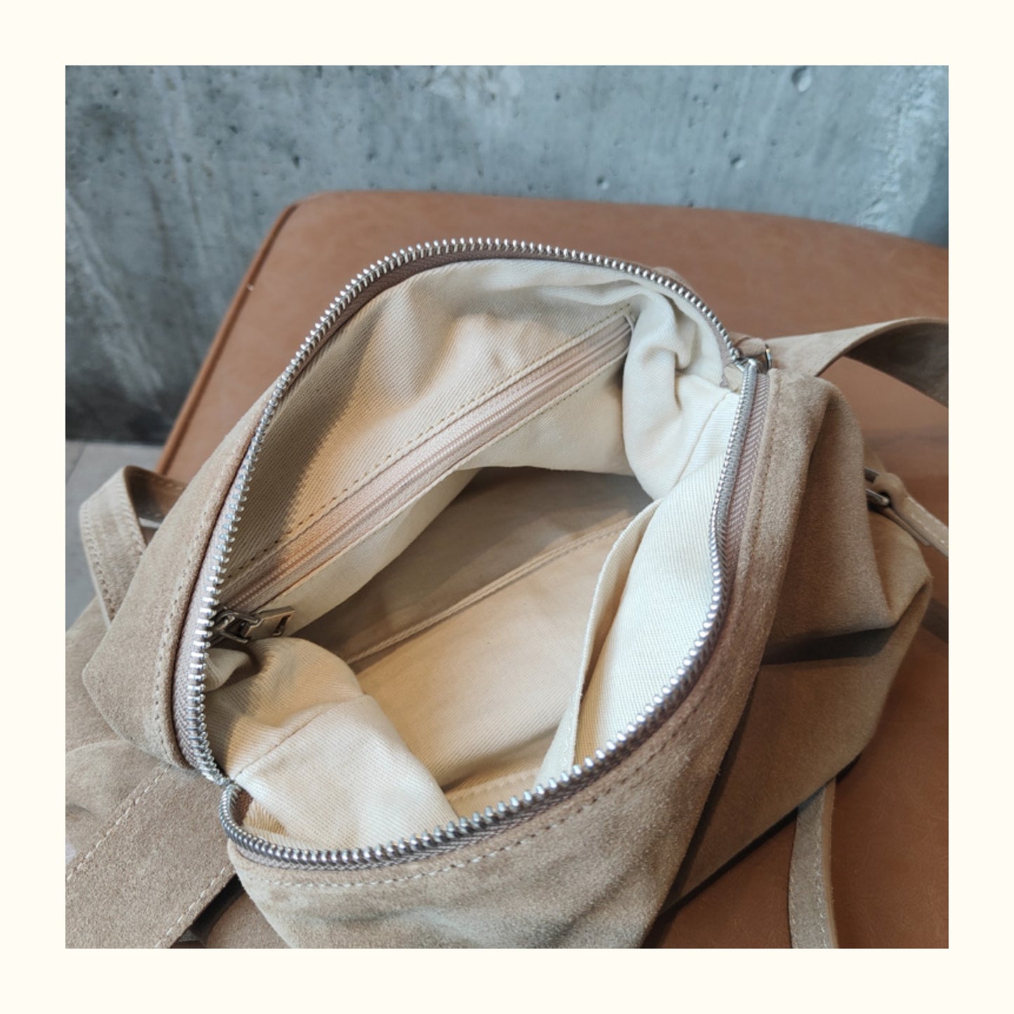 Simple Autumn Winter Grey & Brown Boston Tote — Soft Matte Suede Cow Leather Women's Shoulder Handbag