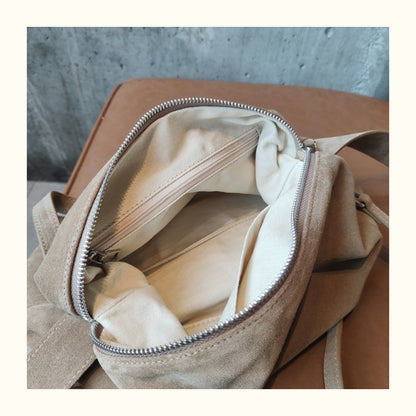 Simple Autumn Winter Grey & Brown Boston Tote — Soft Matte Suede Cow Leather Women's Shoulder Handbag