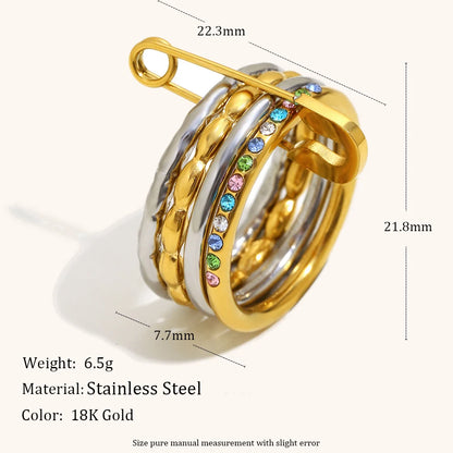 La. Muses 4-Layer Zircon Bead Stainless Steel Women’s Ring with Pin Loop Buckle – Trendy PVD Jewelry Gift