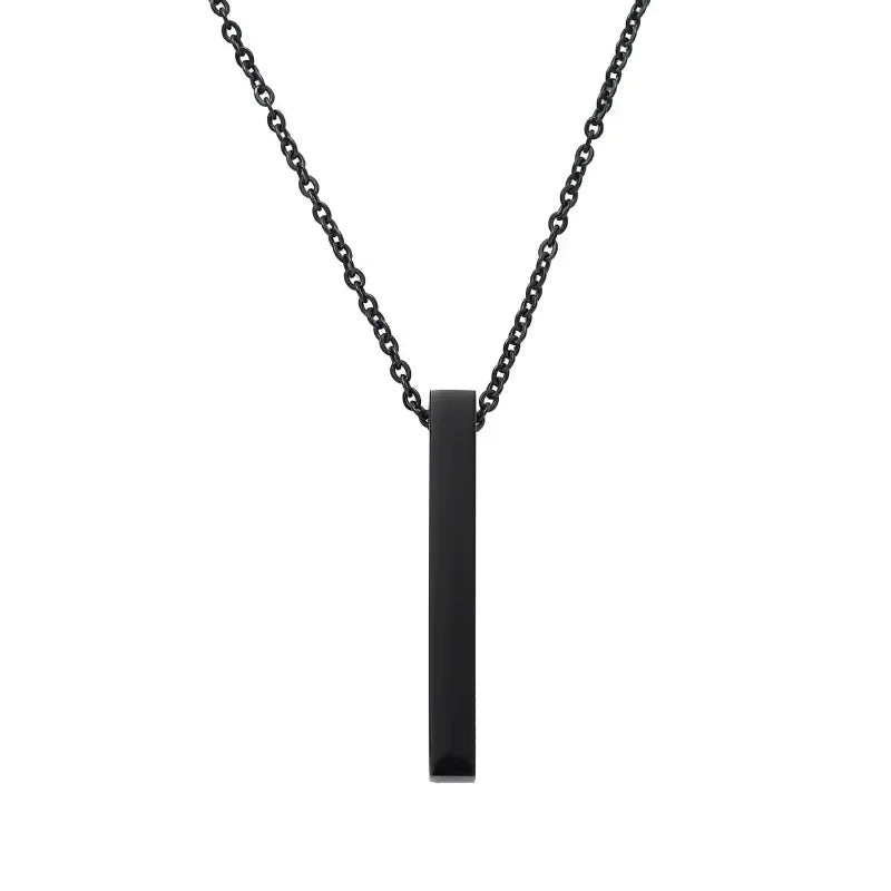 New Black Pillar Necklace for Men & Women, Trendy Stainless Steel 3D Bar Chain, Party Jewelry & Couple Gifts