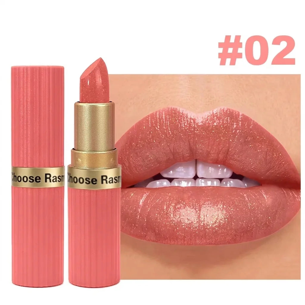 Pearlescent Pink Glitter Lipstick - Waterproof Long-Lasting Matte Metallic Shimmer Makeup