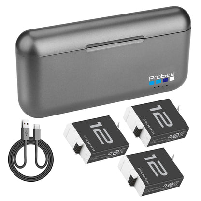 GoPro Enduro Battery 1850mAh & 3-Channel Charger - Replacement Batteries for HERO 9/10/11/12 Action Cameras