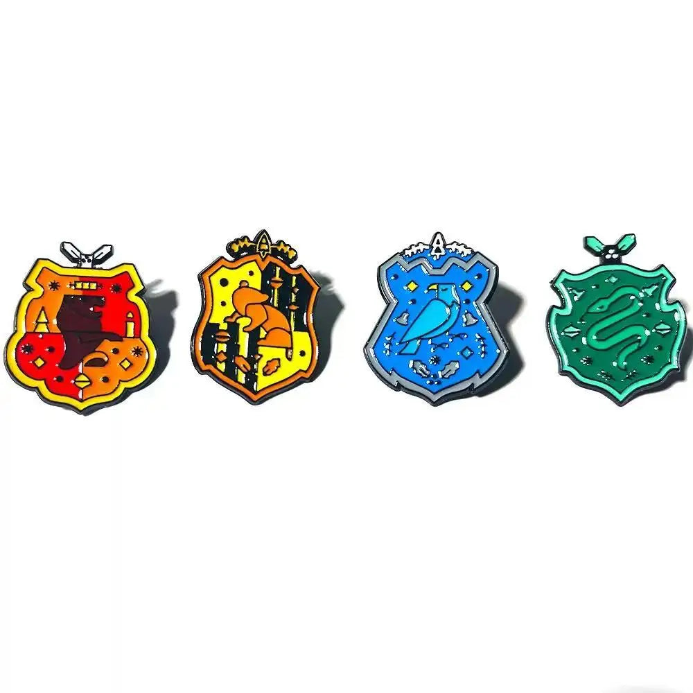 Harry Potter Enamel Brooch Set - 4-Piece Metal Backpack Pins for Students & Fans