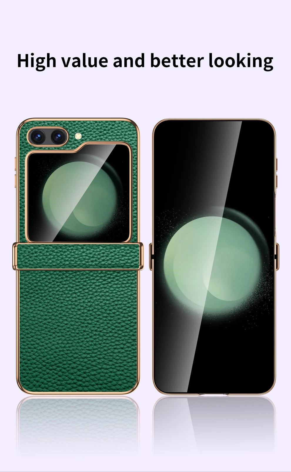 Cowhide Leather Samsung Galaxy Z Flip Case — Luxury Hinge Protection Cover with Tempered Glass for Flip 5/6/7