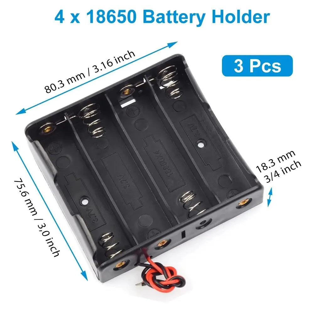 3PCS 18650 Battery Holder Box - 1 Slot 3.7V Storage Case with Black & Red Wires for 1/2/3/4 Cells