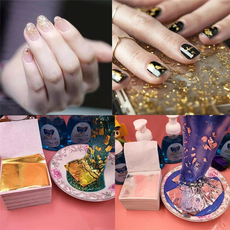 Aomily 100 Sheets 9x9cm Pure Gold Leaf Sheets – Shiny Gilding Foil for Furniture, Wall Decor & Handicraft Decoration Crafts