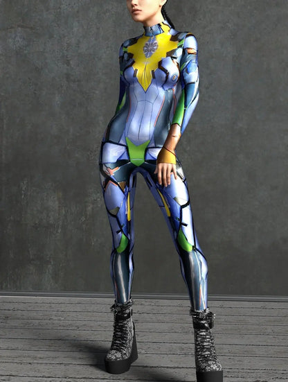 Women's Cyberpunk Mechanical Catsuit - 3D Zipper Cosplay Zentai Bodysuit for Halloween & Costume Parties
