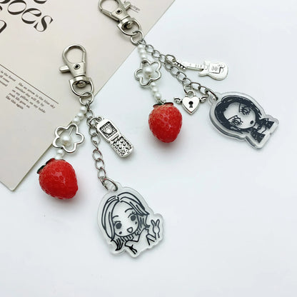 Ai Yazawa Nana Anime Heart & Strawberry Phone Charm Keychain – Y2K Handmade Jewelry