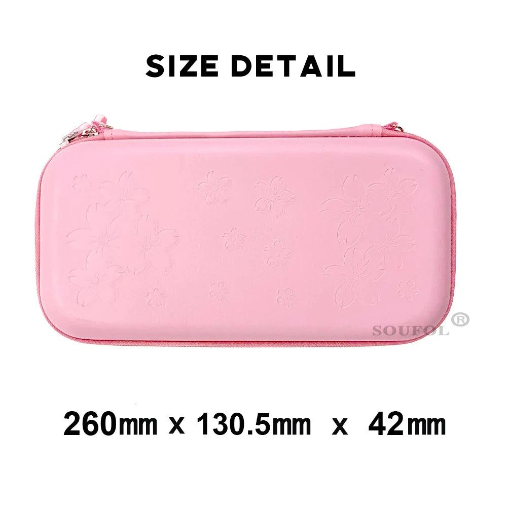 Pink Sakura Flower Shell Portable Carry Bag: For Switch OLED PU Waterproof Pouch Case Storage Cover Box for Nintendo Switch