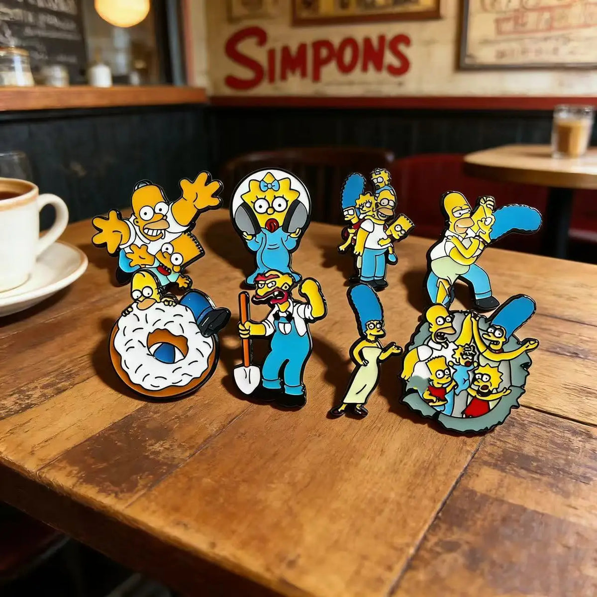 8-Piece The Simpsons Cartoon Pin Set - Funny Bart & Lisa Simpson Enamel-Style Badges for Backpacks, Clothing & Collectors’ Gifts