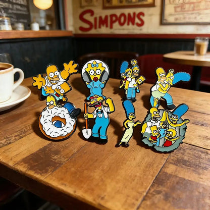 8-Piece The Simpsons Cartoon Pin Set - Funny Bart & Lisa Simpson Enamel-Style Badges for Backpacks, Clothing & Collectors’ Gifts