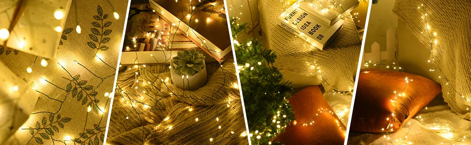 Outdoor Remote Control Copper Wire Lights — Starry Sky & Flower Wreath Decorative String Lights for Christmas & Holidays