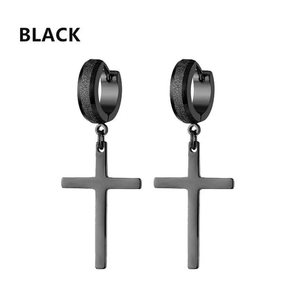 Stainless Steel Cross Star Dangle Earrings - Punk Gothic Hoop Huggie Jewelry for Men & Women
