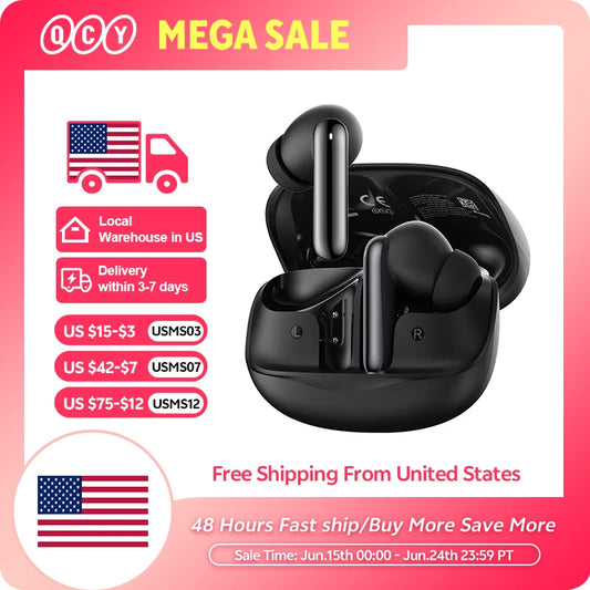 QCY Melobuds N50 ANC Wireless Earbuds - Bluetooth 5.4 Noise Cancelling Earphones with 6-Mic Clear Calls & Multipoint Connection
