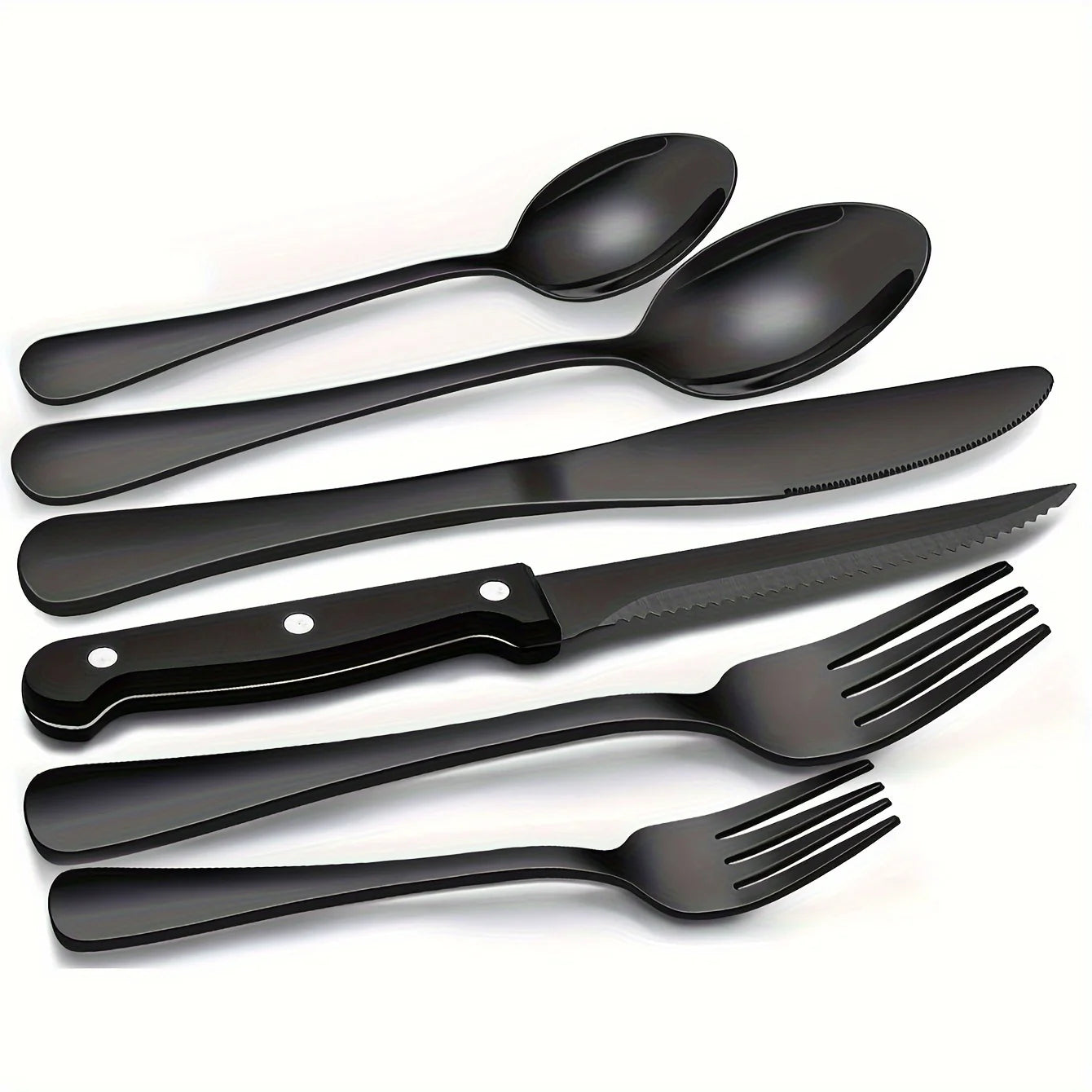 36-Piece Black Silverware Set with Steak Knives – Food-Grade Stainless Steel Flatware & Tableware Cutlery Set
