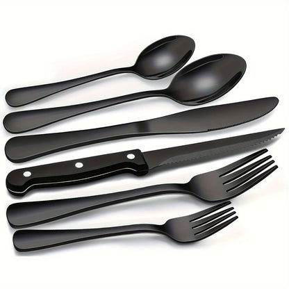 36-Piece Black Silverware Set with Steak Knives – Food-Grade Stainless Steel Flatware & Tableware Cutlery Set