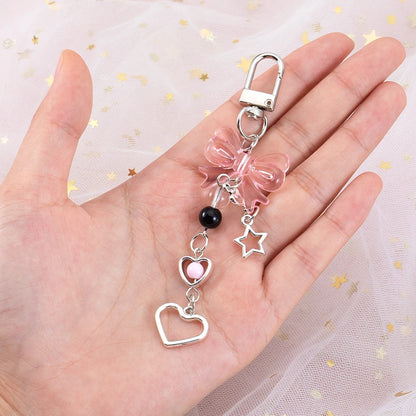 Y2K Bow Heart Star Phone Charm - Kawaii Goth Keychain Pendant for Bags & Cute Accessories
