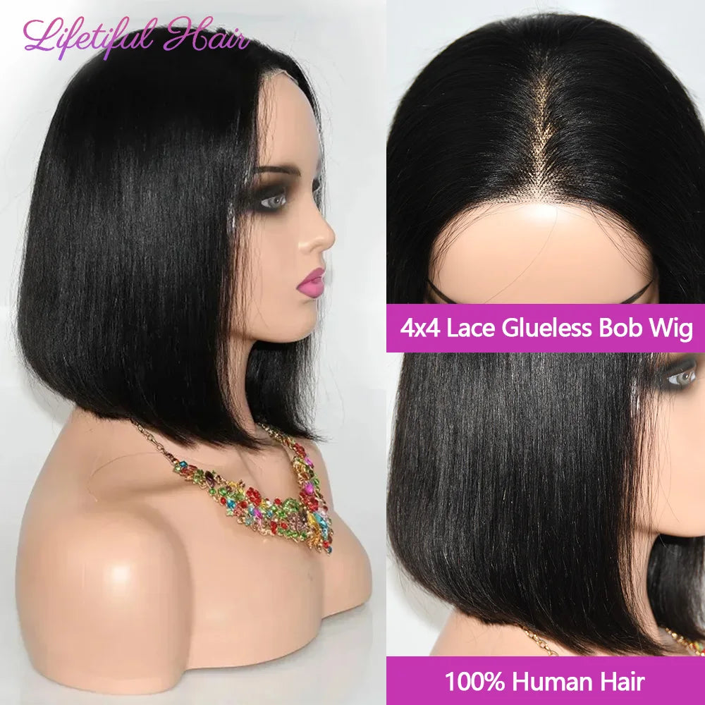 Glueless Bob Human Hair Wig — Ready-to-Wear Straight 4x4 Transparent Lace Closure for Women
