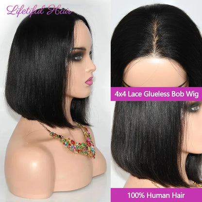Glueless Bob Human Hair Wig — Ready-to-Wear Straight 4x4 Transparent Lace Closure for Women