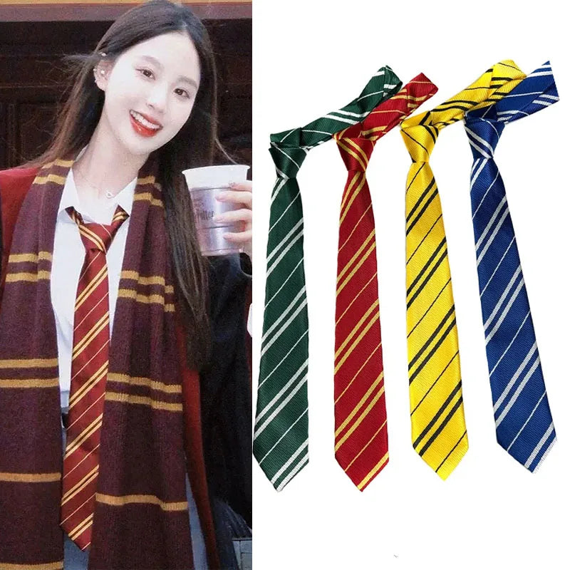 Halloween Magic School Cosplay Tie - 4-Color Striped Necktie for Wizard Costumes, Themed Parties & Dress-Up Accessories