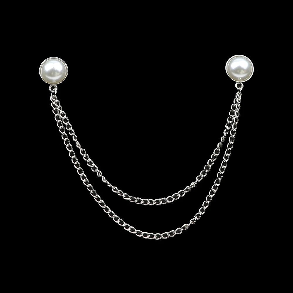 Fashion Gentleman Tassel Brooch – Men’s Suit & Shirt Lapel Pin with Chain, Pearl & Star for Wedding or Party