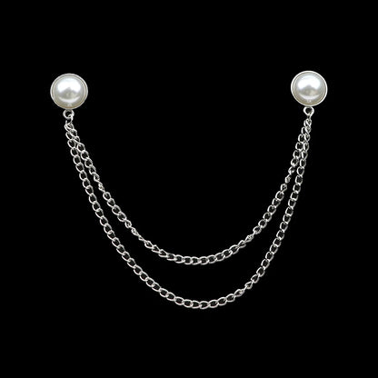 Fashion Gentleman Tassel Brooch – Men’s Suit & Shirt Lapel Pin with Chain, Pearl & Star for Wedding or Party