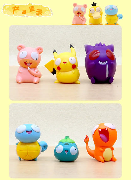 8PCS Pokémon Kawaii Big Eye Action Figures – Pikachu, Charmander, Bulbasaur Funny GK Toy Set for Kids Christmas Gift