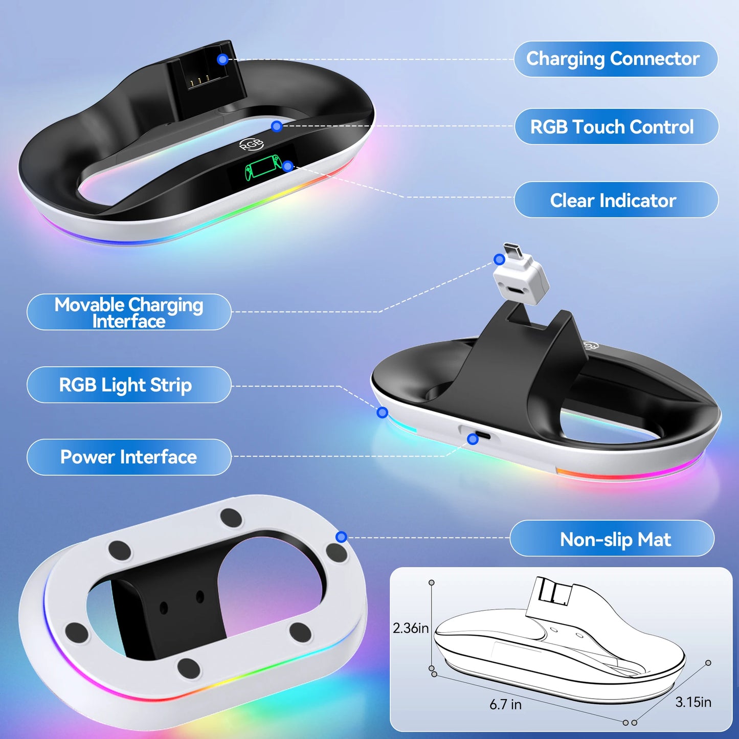 PlayStation Portal Charging Dock Station - Charger Stand with 9 Lights & Handheld Holder for PS Portal
