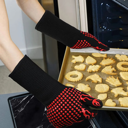 BBQ Gloves - Silicone Heat-Resistant Mitts for Kitchen and Microwave, Fireproof to 800 Degrees, Non-Slip Barbecue Gloves