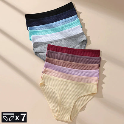 Women's Cotton Briefs - 7-Piece Low-Rise Breathable Striped Underwear Set for Women