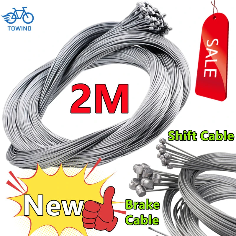 MTB Bicycle Brake Cable Set - 2M Gear Shifter Speed Line Inner Wire for Road Bike & Fixed Gear Cycling Repair
