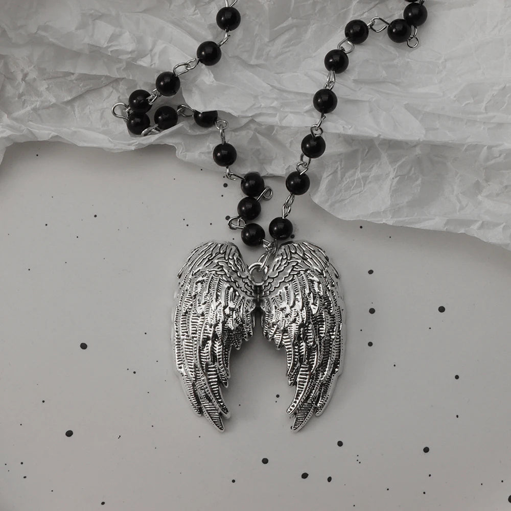 Gothic Bat Cross Necklace Set - Y2K Thorn Love Black Beaded Layered Jewelry for Halloween Parties