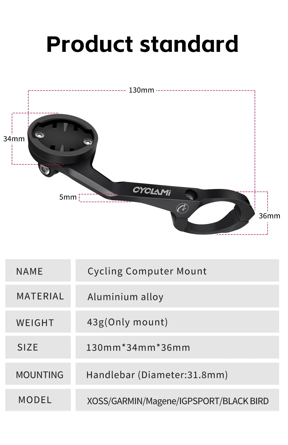 CYCLAMI S5 Aluminum Alloy Double-Sided Bike Computer Mount — MTB Road GPS Headlight Holder for GARMIN, XOSS, IGPSPORT, Coospo