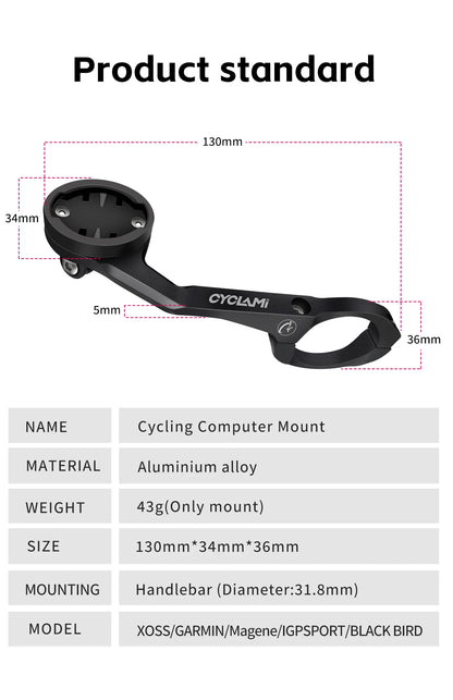 CYCLAMI S5 Aluminum Alloy Double-Sided Bike Computer Mount — MTB Road GPS Headlight Holder for GARMIN, XOSS, IGPSPORT, Coospo