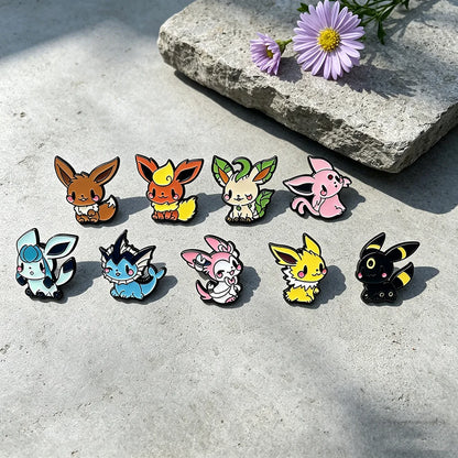 9PCS Anime Eevee Enamel Brooch Set - Cute Metal Lapel Pins for Clothing, Backpacks & Fan Gifts