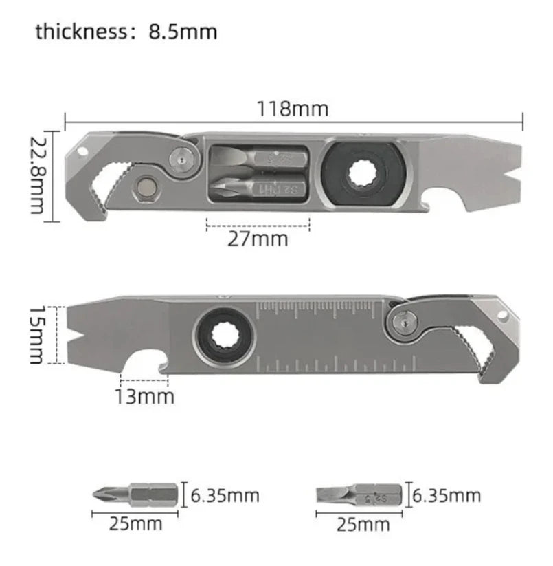 Titanium Alloy Multifunction EDC Tool – Wrench, Pry Bar, Bottle Opener & Screwdriver for Outdoor Use