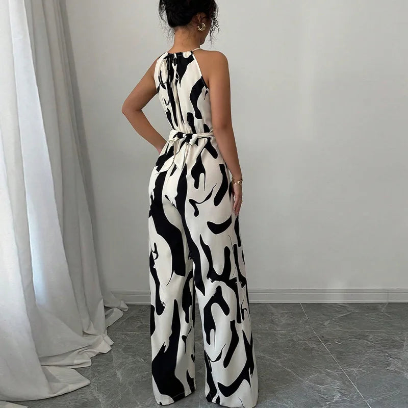 Summer Geometric Print Halter Neck Women’s Jumpsuit – Sexy Casual Party Romper Outfit for Women