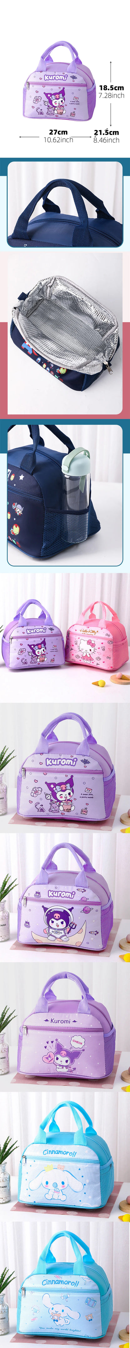 Hello Kitty Sanrio Insulated Lunch Bag - Kuromi & Cinnamoroll Bento Bag with Aluminum Foil Lining, Waterproof Oxford Fabric