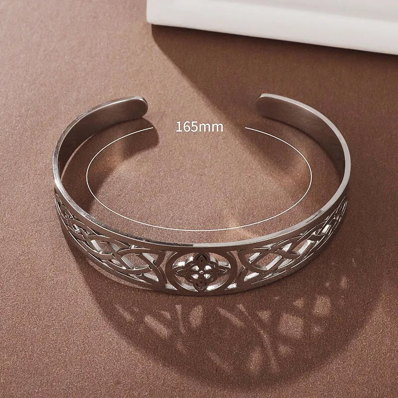 Witch Knot Cuff Bracelet - Stainless Steel Pagan Magic Knot Good Luck Amulet Celtic Knot Jewelry