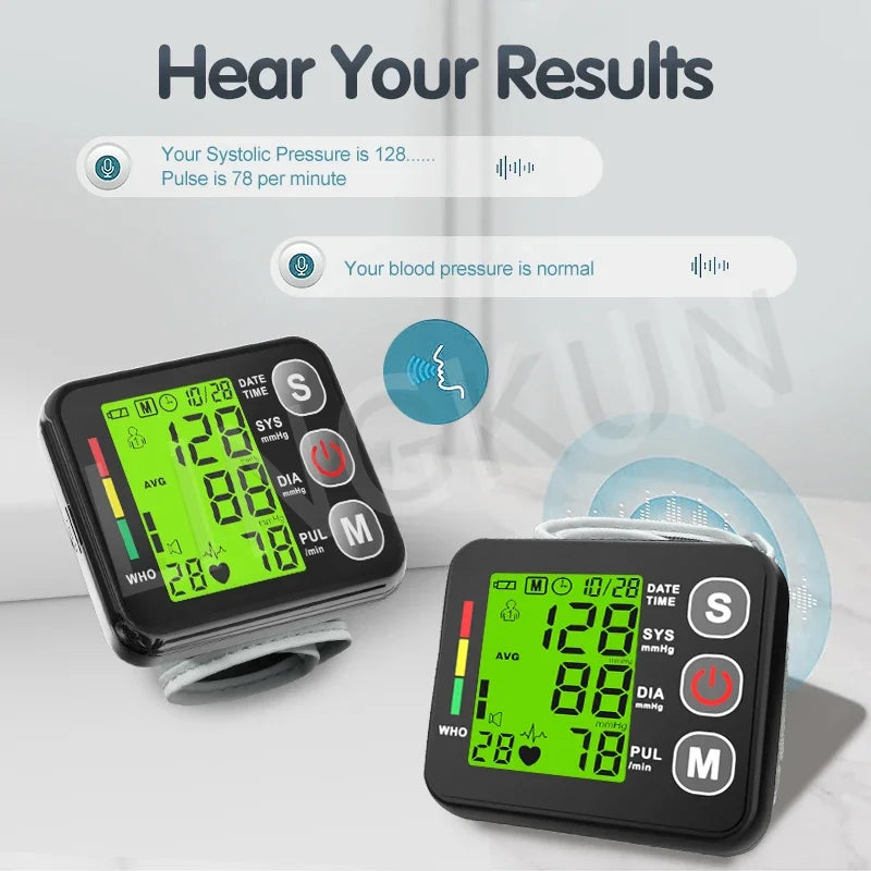 English Voice Digital Wrist Blood Pressure Monitor – High-Accuracy Electronic Sphygmomanometer Tonometer