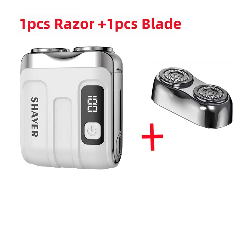 Mini Electric Smart Shaver – Household & Car Use, Dual Blade Rechargeable Beard Trimmer with Digital Display