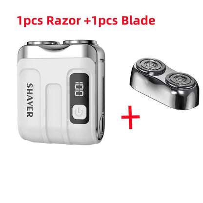 Mini Electric Smart Shaver – Household & Car Use, Dual Blade Rechargeable Beard Trimmer with Digital Display