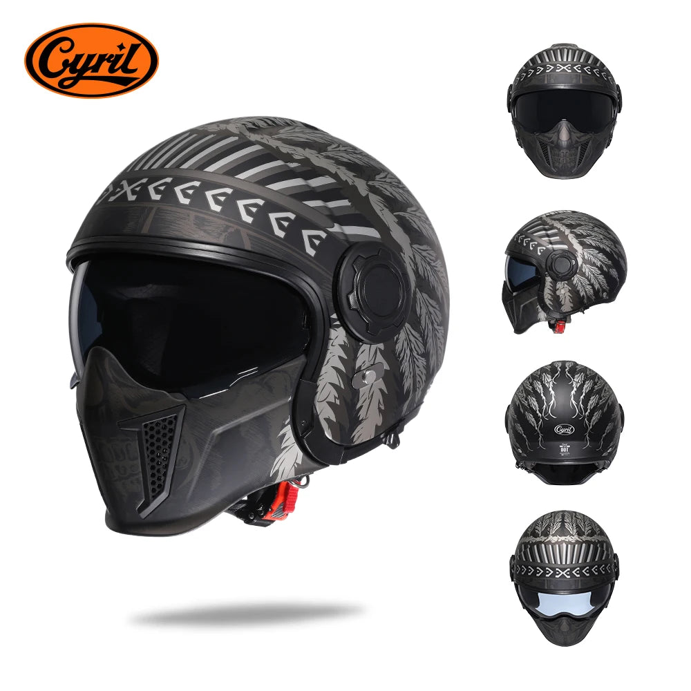 CYRIL OP12A Open-Face Motorcycle Helmet - Double-Lens Modular Retro Helmet for Men and Women, DOT and ECE Certified