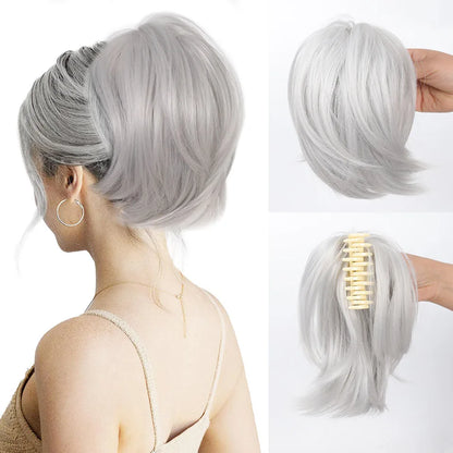 Messy Bun Hair Piece – Claw Clip-in Short Straight Ponytail Extension, Tousled Updo Bun for Women & Girls
