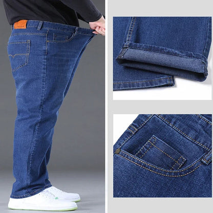Big Size Men’s Jeans – High Stretch Wide-Leg Denim Pants for 45–150kg, Comfortable Fit Jeans Hombre