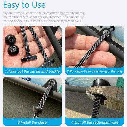 Universal Nylon Cable Tie Buckle - Self Locking Auto Fastener Strap for Car Repair and Cable Management